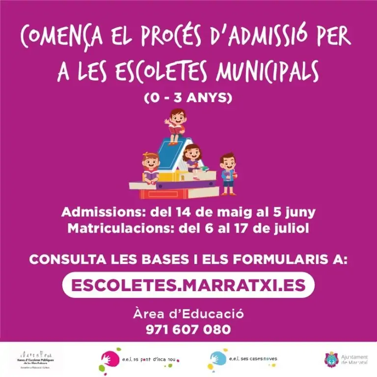 Iniciado el proceso de admisión y matriculación para las escoletas infantiles de Marratxí