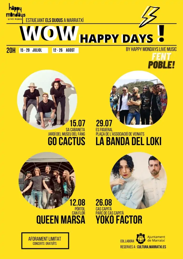 Arriben a Marratxí els ‘WOW Happy Days’ amb quatre concerts de bandes locals al juliol i l’agost