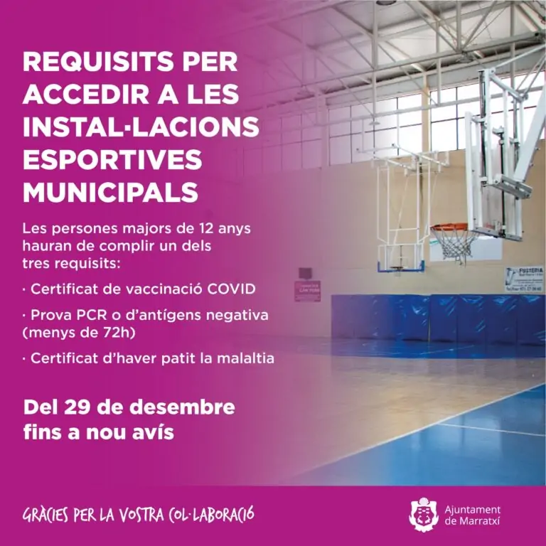 Noves mesures sanitàries per accedir a les instal·lacions esportives municipals