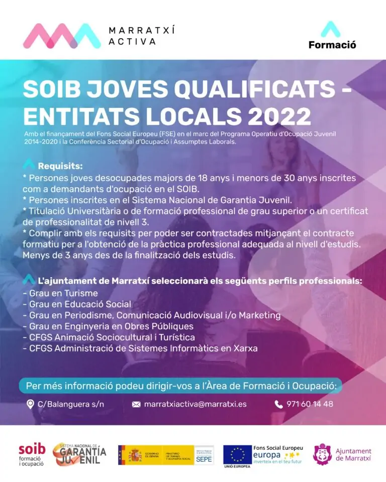 Últimos días para la inscripción en el programa SOIB Jove-Qualificats Entitats Locals